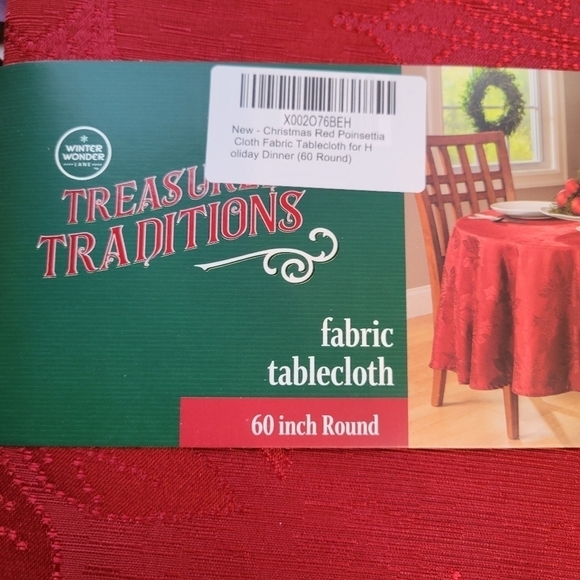 Red or Ivory Poinsettia 60" Round Tablecloths - Picture 8 of 11